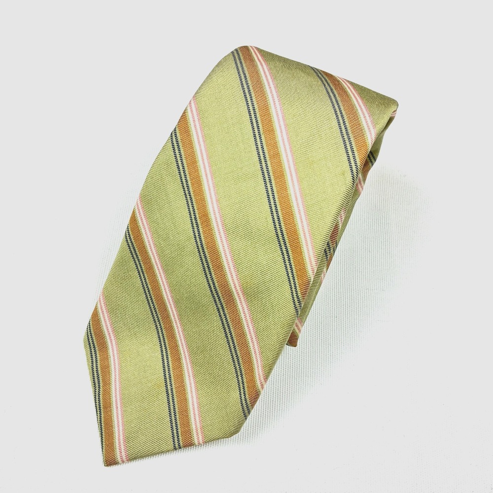 Polo Ralph Lauren Silk Cotton Blend Tie Repp Striped Light Green VTG